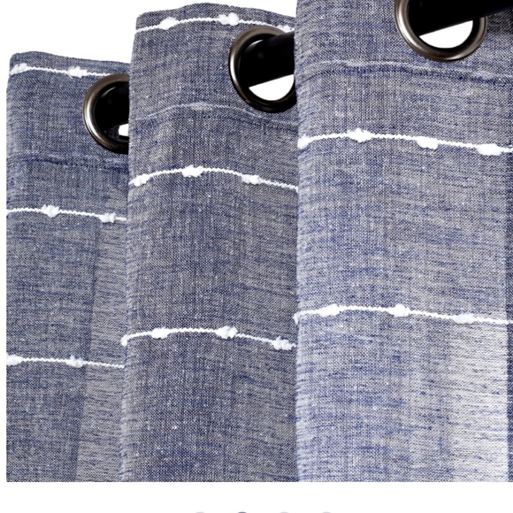 New! Lush decor Blue white stripe Farmhouse Curtain Panel with grommets 1 pair - Picture 2 of 5